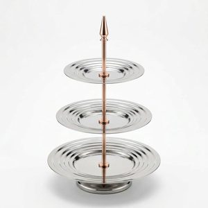 Plateau décoratif Chakori à trois niveaux en acier inoxydable SS304 fait main de 25 cm avec faces cannelées or rose pour la maison, l'hôtel et le bureau - Product Image 3