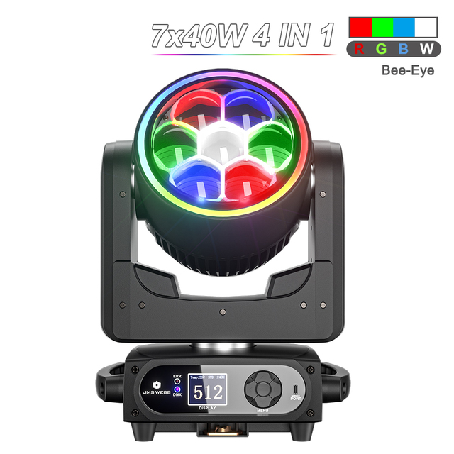 SHEHDS 7x40W RGBW Bee Eye Moving Head Wash Light DMX512 RDM Sound Active Zoom Wash Stage Light for Club Disco
