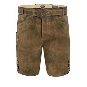 <b>Men</b> Bavarian Lederhosen <b>Shorts</b> <b>Brown</b> Leather Solid Traditional Trachten Pants Eco-Friendly Mid Waist Button Fly Casual Wear - Product Image 1