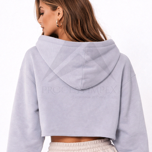 Sudadera con Capucha Corta para Mujer, Estampado Interior Brillante, Forro Polar, Estilo Casual, Otoñal, Color Morado Claro, Manga Larga - Product Image 6
