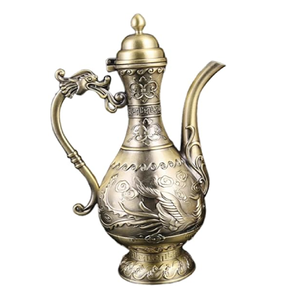 Elegant stainless steel <b>Arabic</b> Dallah pot featuring delicate gold floral accents. Available at wholesale price. - Product Image 5