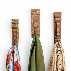 Ganchos de Pared de Madera Rústicos Tallados a Mano, Perchero de Madera Estilo Indio Vintage, Ganchos Decorativos para Montar en la Pared para la Entrada y Decoración del Hogar - Product Image 2