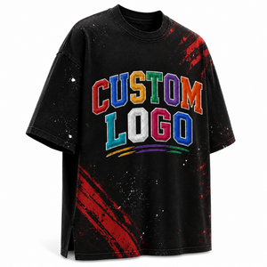 T-shirt surdimensionné personnalisé avec logo, en coton premium, style streetwear, broderie multicolore et design effet éclaboussures vieillis - Product Image 3