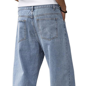 High Quality Straight Casual <b>Elastic</b> <b>Waist</b> Baggy <b>Jeans</b> for Supply Sustainable Cotton Loose Fit Adult Wears - Product Image 5