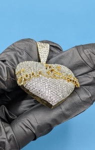 Colgante de corazón de plata de ley 925 bicolor con moissanita, pasa la prueba del diamante, colgante con nombre personalizado, estilo Hip Hop y Rapper - Product Image 3