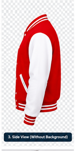 <b>Men</b> red Wool Varsity <b>Jacket</b> With Brown Leather Sleeves Preppy Style Turn-down Collar Button Closure Autumn Wear - Product Image 2