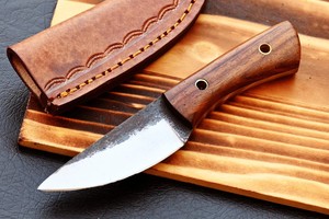 Handmade Industrial Grade 6" 12c27 Steel Fixed Blade Knife Wood Handle Leather Sheath OEM Full Tang Bushcraft Knife - Product Image 4