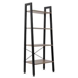 Scaffale a 4 livelli grigio industriale con scala, libreria e portaoggetti per ufficio, bagno, soggiorno RT - Product Image 4