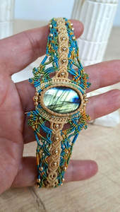 Handmade Vintage Gold Plated Macrame Labradorite <b>Bracelet</b> Boho Healing Crystal Jewelry Woven <b>Gemstone</b> Cuff for Women Gift - Product Image 4