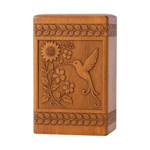 Rosewood Hummingbird Urn Handmade Wooden Floral Cremation <b>Box</b> for human ashes medium size 9x5.5 urn <b>box</b> - Product Image 1