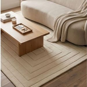 Modern Geometric Rectangle Area <b>Rug</b> Beige White Flat Weave Low Pile Non-Slip Rubber Backing <b>Living</b> <b>Room</b> Indoor Use - Product Image 3