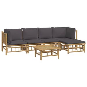 Ensemble de salon de jardin gris foncé avec modules en bambou naturel et polyester, mobilier d'extérieur modulaire - Product Image 3