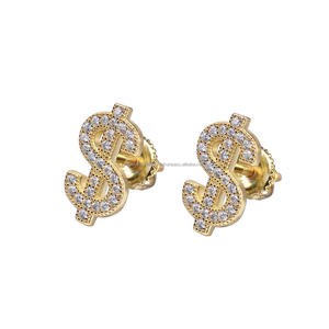 Boucles d'oreilles clous intemporelles en diamant de laboratoire motif dollar, en argent sterling 925, collection de bijoux de luxe Hip Hop - Product Image 1