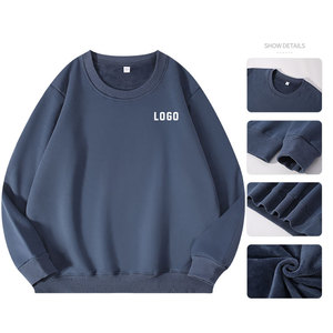 Sweat-shirt à col rond surdimensionné pour homme, couleur unie, manches longues, en coton, pull décontracté, respirant - Product Image 1