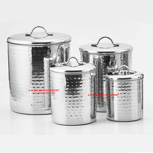 Nordic Style Hammered Silver Canister Set Polished Metal Food Container with <b>Decorative</b> Gold Brass Loop Handle Spice Storage Jar - Product Image 3