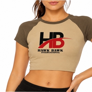 Women's Contrast Sleeve <b>Crop</b> <b>Top</b> Premium Quality Soft Cotton Comfort Fit Custom Made Factory Direct Custom Made Women <b>Crop</b> <b>Top</b> - Product Image 1