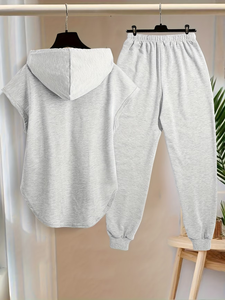 ชุดเซ็ตสองชิ้น สีพื้น คอปกโปโล แขนกุด กางเกงขายาวลำลอง เสื้อสเวตเชิ้ตทรงหลวม ผ้าฝ้ายฟลีซ 100% สำหรับฤดูหนาว - Product Image 3