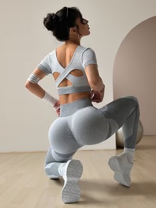 <b>Women</b> Two Piece Activewear Suit Scoop Neck Athletic Crop <b>Top</b> <b>Compression</b> Fitness Running Tights Squat Proof Yoga Clothing - Product Image 5