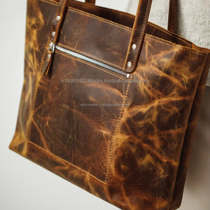 Bolso de Mano Premium ALBORZ para Mujer, Bolso Tote de Cuero Genuino Crazy Horse, Cierre de Cremallera, Logotipo Personalizado, Etiqueta Privada, Bolsos para Todas las Temporadas - Product Image 2