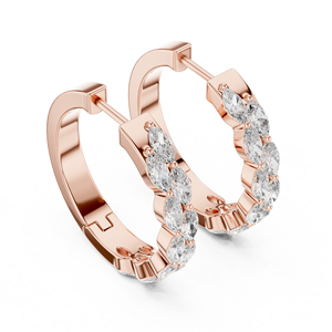 Parure de boucles d'oreilles créoles UNIQUE plaquées rhodium, or rose 18 carats, diamants marquise de laboratoire certifiés IGI, luxe pour un usage quotidien, glamour - Product Image 1