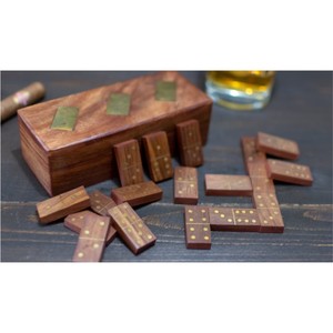 Juego de Dominó de Madera Hecho a Mano de Lujo con Caja de Almacenamiento con Incrustaciones de Latón - Juego Clásico Profesional Doble 6 para Adultos, Regalo para Bar - Product Image 3