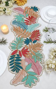 Bohemian Handmade Fabric Table Runner Irregular Shape Beaded Leaf Design <b>Mats</b> & Pads - Product Image 6