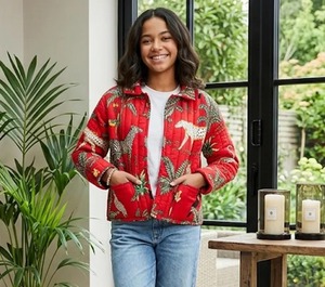 Veste en coton matelassée réversible rose pour filles, manteau tricoté à imprimé animal avec poche avant, manches trois quarts - Product Image 5