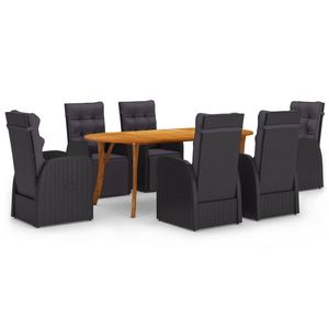 Set da pranzo da giardino in rattan nero a 7 pezzi con tavolo in teak per uso esterno - Product Image 1