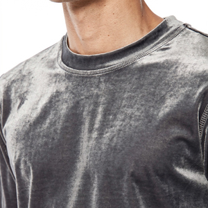 T-shirt en velours à manches longues pour homme, gris uni, col rond, coupe classique, vêtements décontractés, t-shirts en velours pour homme, streetwear, mode, t-shirt en velours - Product Image 5