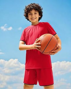 Conjunto deportivo de 2 piezas para hombre, transpirable, de punto, formal, liso, con camiseta y pantalones cortos de malla holgada para niños - Product Image 2