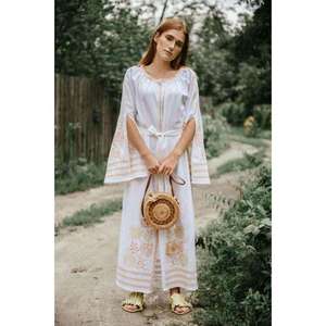 Bohemian Style Cotton Maxi Dress for Women Embroidered <b>Long</b> Ethnic <b>Kaftan</b> Dress with Flowy Sleeves - Product Image 5