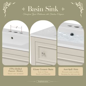 Mobile Bagno Autoportante in Legno Massello da 36 Pollici con 4 Cassetti e Lavabo Sottopiano in Ceramica - Set Completo - Product Image 5
