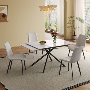 Mesa de Comedor Rectangular Moderna de 83 Pulgadas con Tapa Retráctil de Piedra Sinterizada y Patas de Acero al Carbono Negro para Cualquier Espacio - Product Image 6