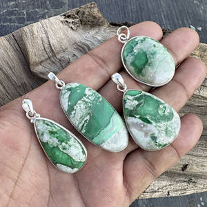 Collier pendentif en variscite naturelle de l'Utah, argent sterling 925, style bohème, bijoux de mariage - Pierre de variscite verte, cadeau - Product Image 4