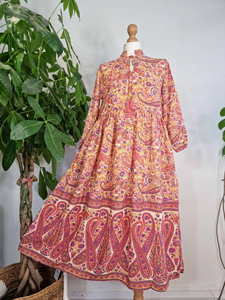 Vestido Midi Paisley Floral, Estampado Indio, Algodón Transpirable, Elegante para Uso Diario Informal, Largo Maxi con Bordado - Product Image 4