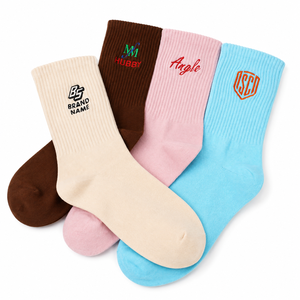New Custom Design Printed Crew <b>Socks</b> Men's Cotton Breathable Daily Wear Hand Embroidery Logo on Cuff Spring Style - Product Image 1