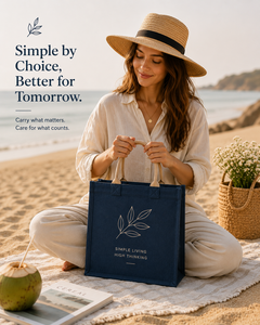 Navy Blue Cotton Canvas Tote Bag Minimalist Leaf Print Simple Living High <b>Thinking</b> Twisted Rope Handles Everyday Carry - Product Image 3