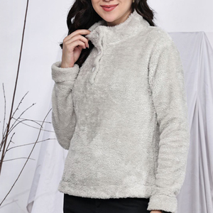 Women Fleece Jacket Button Up Collar Full Sleeve Solid Color Warm <b>Winter</b> <b>Coat</b> Regular Length <b>Thick</b> Polar Fleece Material - Product Image 3
