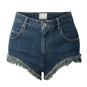 Women's 100% High <b>Waist</b> Denim Jean Shorts with Frayed Hem Summer Casual Essentials Plus Size Available Breathable Design - Product Image 3