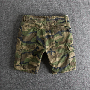 Shorts Cargo Rétro Camouflage Personnalisés pour Hommes 100% Coton Lavé avec Cordon de Serrage Multi-Poches Décontractés Streetwear d'Été - Product Image 2