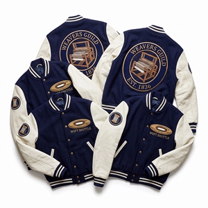 OEM Custom Varsity Letterman Jacket Wool Leather Sleeves Clothworkers Guild Embroidery Fulling <b>Mill</b> Patch Charcoal Coat - Product Image 2