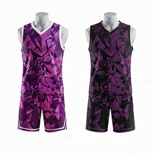 Maillot de basket-ball uni imprimé par sublimation, sans manches, col en V, antibactérien, respirant, tissu en maille 100% polyester, pour homme - Product Image 1