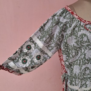 Robe longue en coton imprimé de qualité supérieure, brodée, coupe ample, pour femme, décontractée, tissée, taille élastique, manches longues, idéale pour l'été - Product Image 2