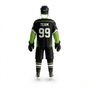 Ensemble d'uniformes de hockey sur glace personnalisés par sublimation, noir et rouge, avec nom du joueur, maillot et pantalon pour homme adulte, sans manches, anti-humidité, hiver - Product Image 2