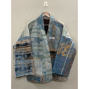 Handmade 100% Cotton Patchwork <b>kantha</b> Kimono <b>Jacket</b> Full Sleeve Shawl Collar Eco-Friendly Women's Wear <b>jacket</b> - Product Image 2