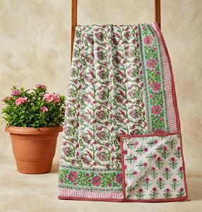 Dohar indien fait main à motifs floraux pour lit double, pour un look élégant dans la chambre. Achetez directement auprès du fournisseur en gros. - Product Image 1