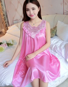 Women Sleeveless Nightgown Pink Ruffled Collar <b>Loose</b> Knee Length Sleepwear Summer Solid Color <b>Dress</b> - Product Image 5
