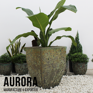 Pots à fleurs en céramique écologiques rustiques, carrés, émaillés, pour l'extérieur, avec trous de drainage, pour plantes vertes de jardin, style vintage, ensemble - Product Image 4