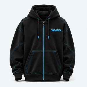 Men's Black Zip Up <b>Hoodie</b> Blue Contrast <b>Stitching</b> <b>Oversized</b> Streetwear Fleece Jacket Casual Sportswear Custom Wholesale - Product Image 2