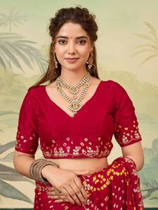 Bollywood Style Bridal <b>Red</b> Pure Gajji Silk Bandhani <b>Saree</b> with Handmade Gota Patti & Zari Work - Product Image 6